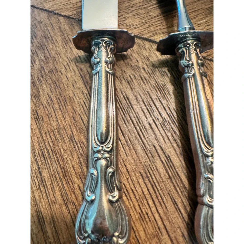 Vintage Sterling Silver Handle Meat Carving Set Knife and Fork Gorham Chantilly